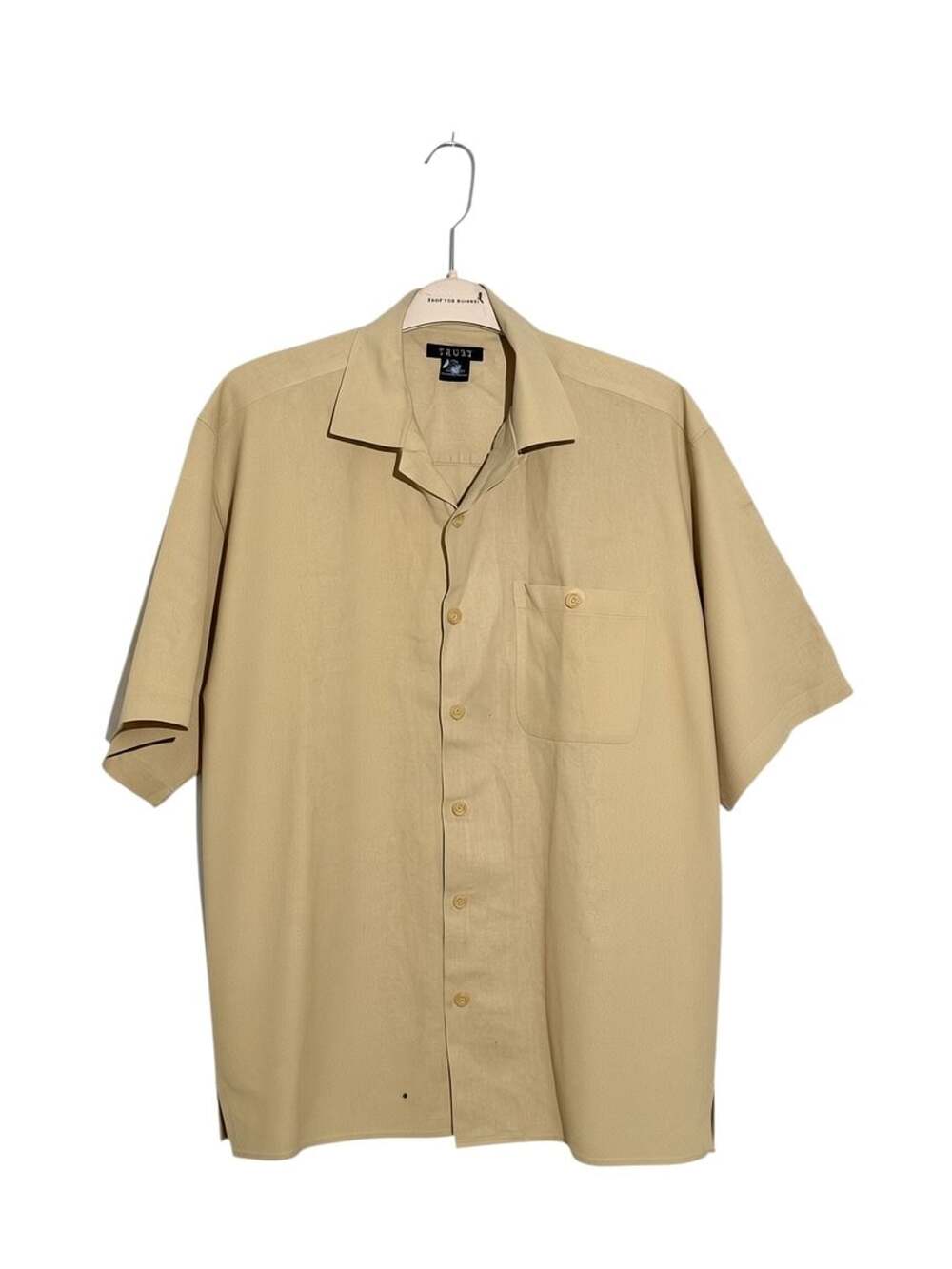 TRUST Linen Shirt Mens XXL Tan Beige Short Sleeve Button Up Vacation Beach